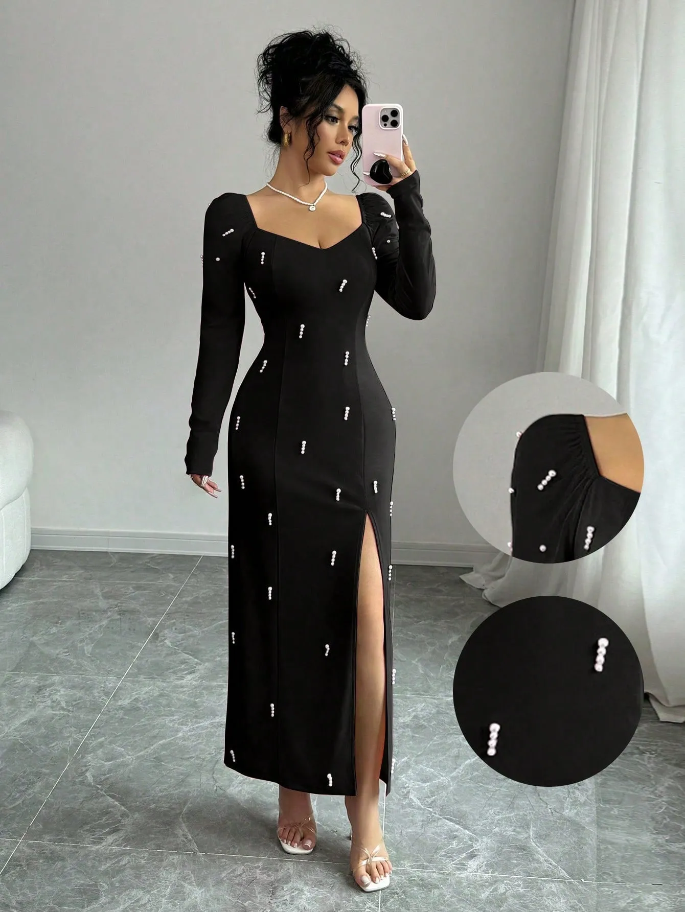 Sexy French High-End Embellished Slit Dress