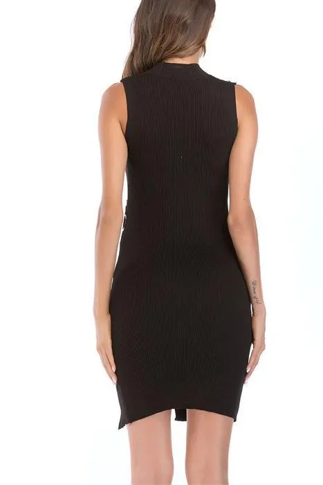 Sexy Slit Blinding Elastic Knit Sleeveless  Bodycon Dress