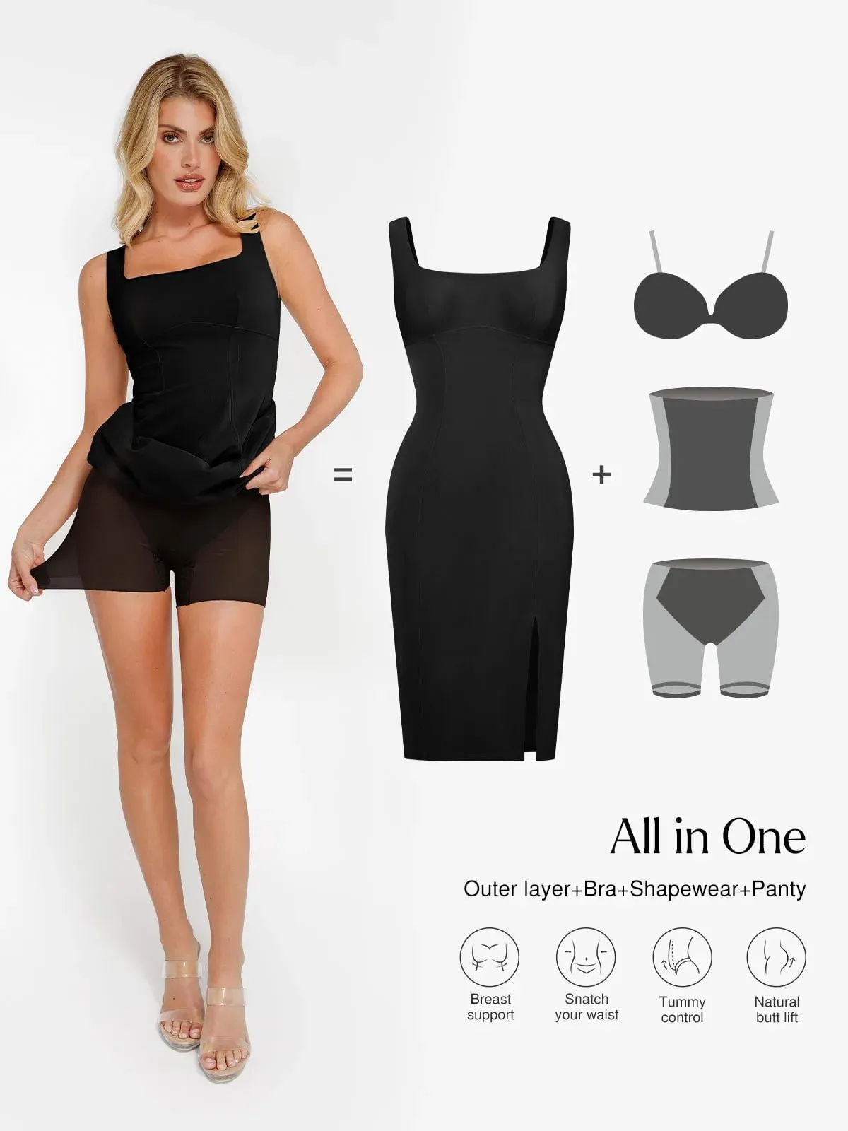 Shapewear Faux Nubuck Bodycon Sculpting Slit Midi Dress