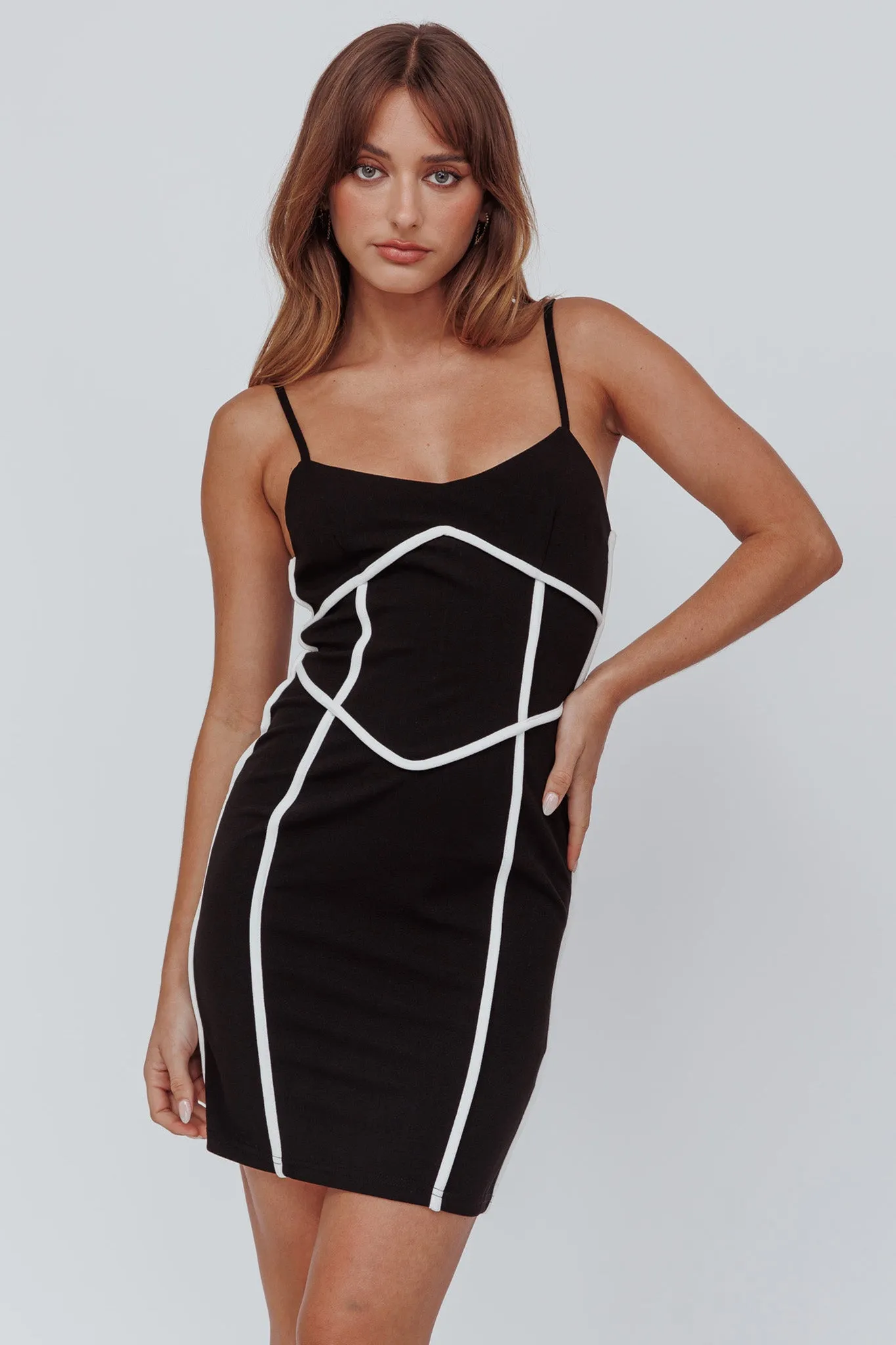 Shenae Piping Trim Mini Dress Black