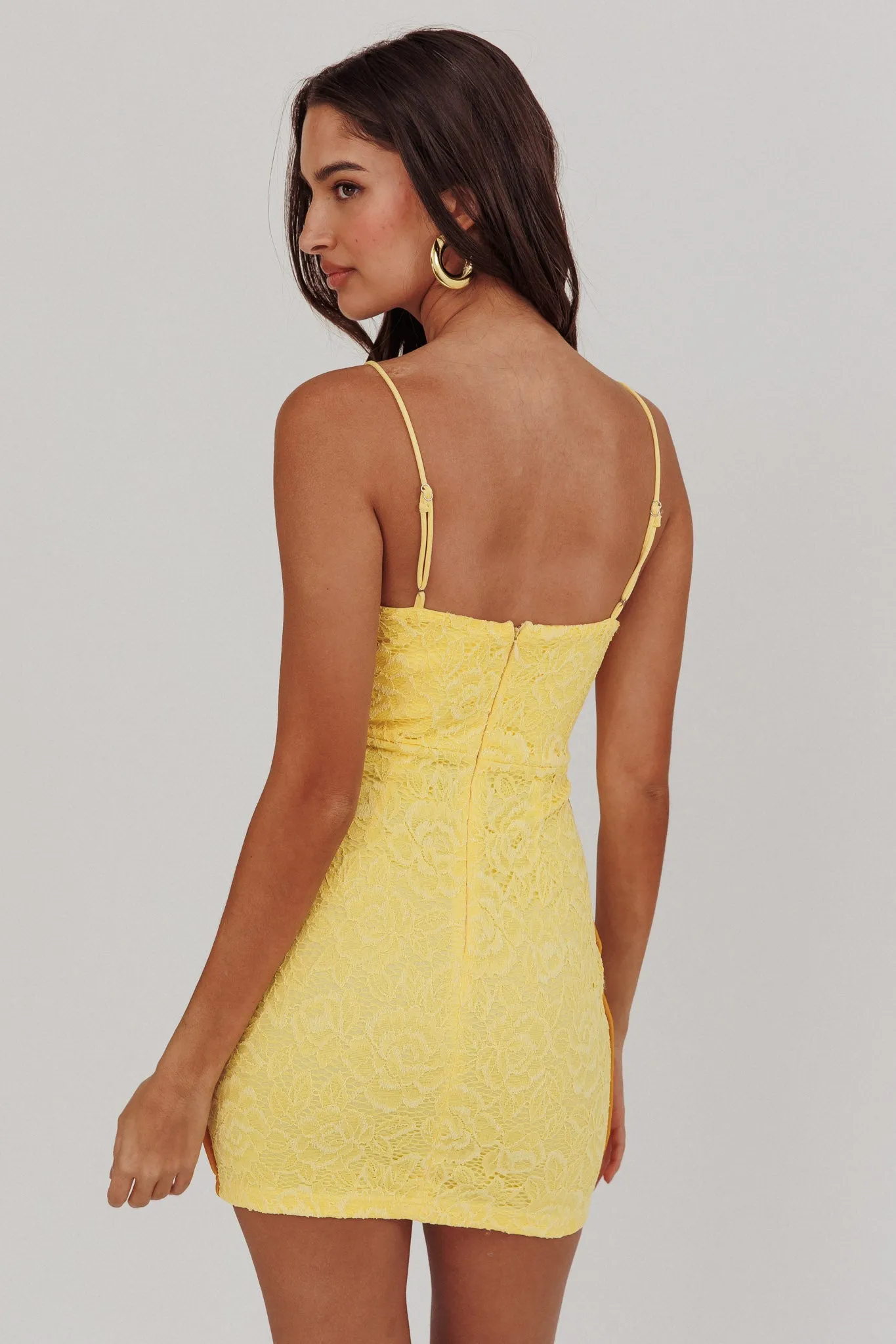 Shenae Piping Trim Mini Dress Lace Yellow