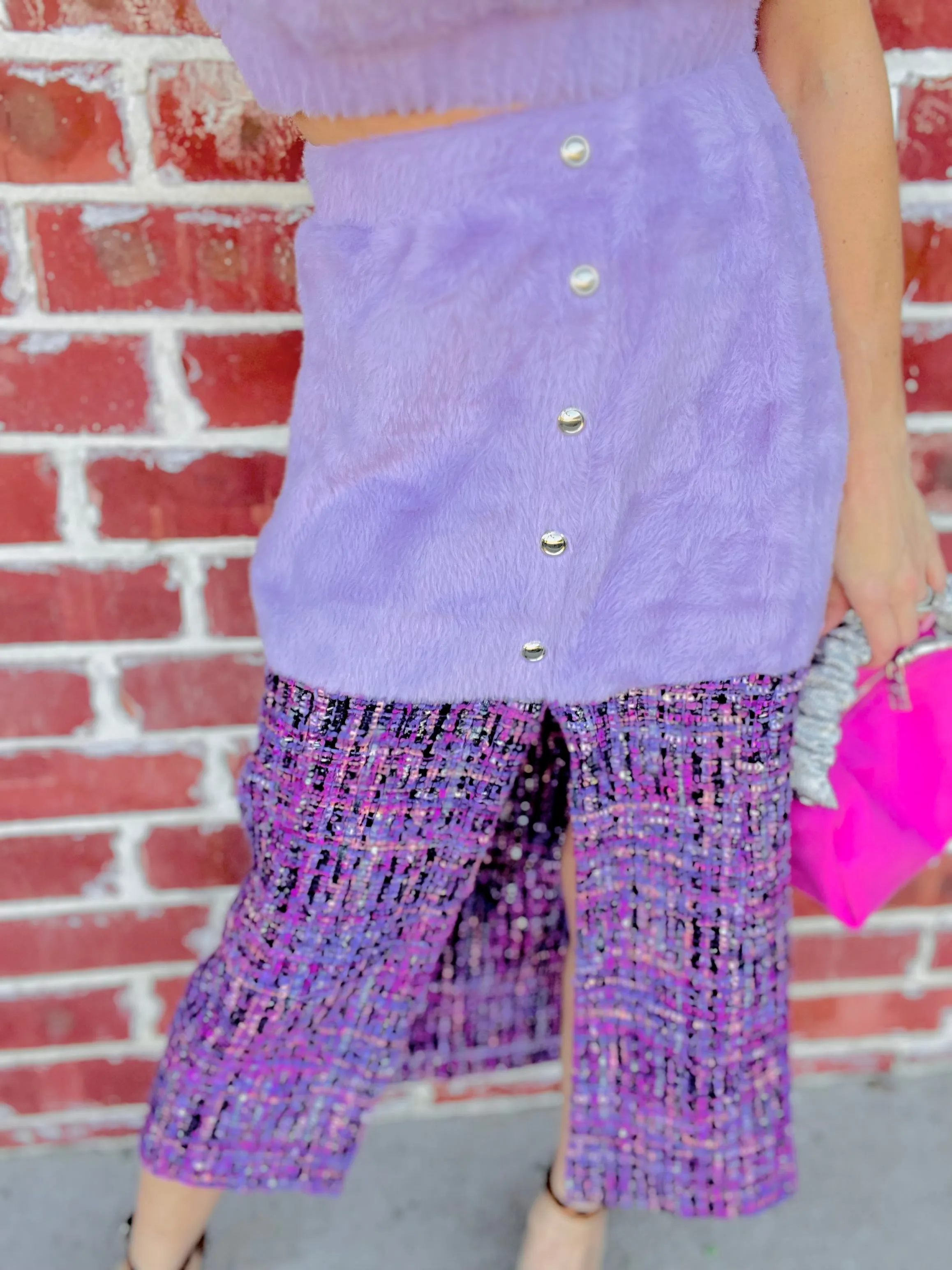 She's Lovely Lavender Tweed Sparkle Skirt Sweater set