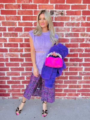 She's Lovely Lavender Tweed Sparkle Skirt Sweater set