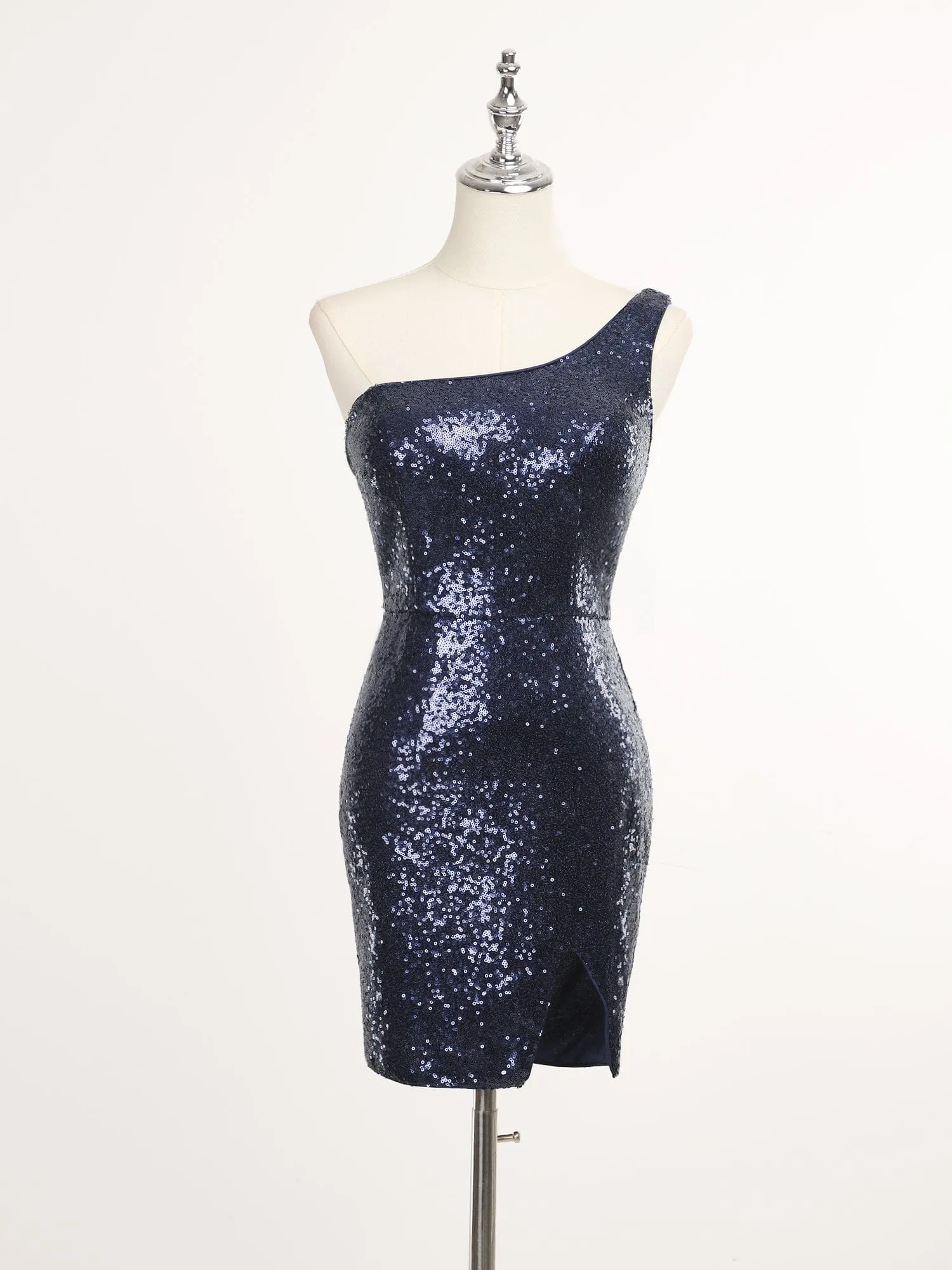 Shiny One Shoulder Sequin Bodycon Sleeveless Homecoming Dress