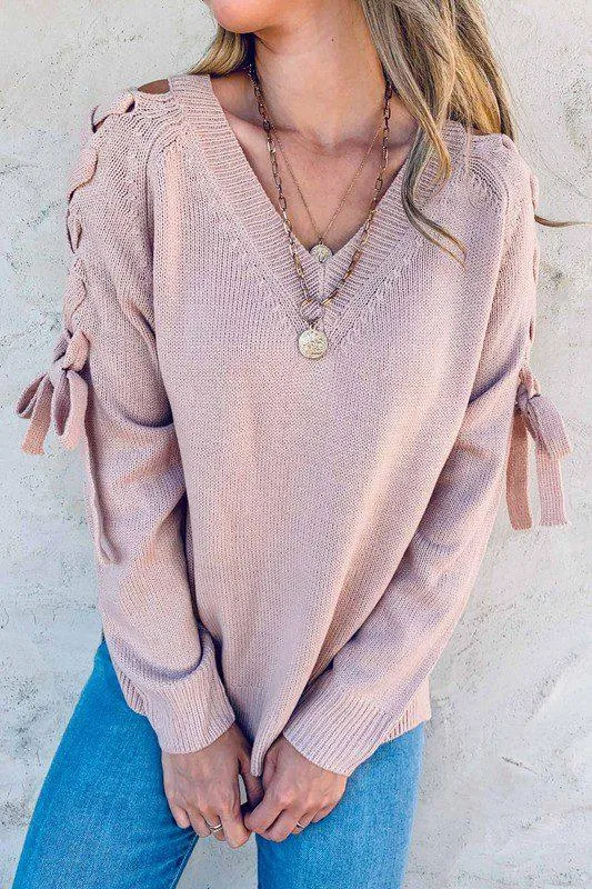 Side Tie V-Neck Sweater