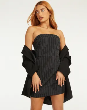 Siria Bandeau Dress in Irregular Stripe Black