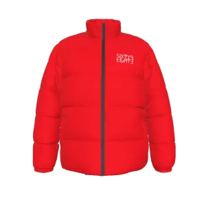 Sixty Eight 93 Logo White Red Unisex Puffer Jacket