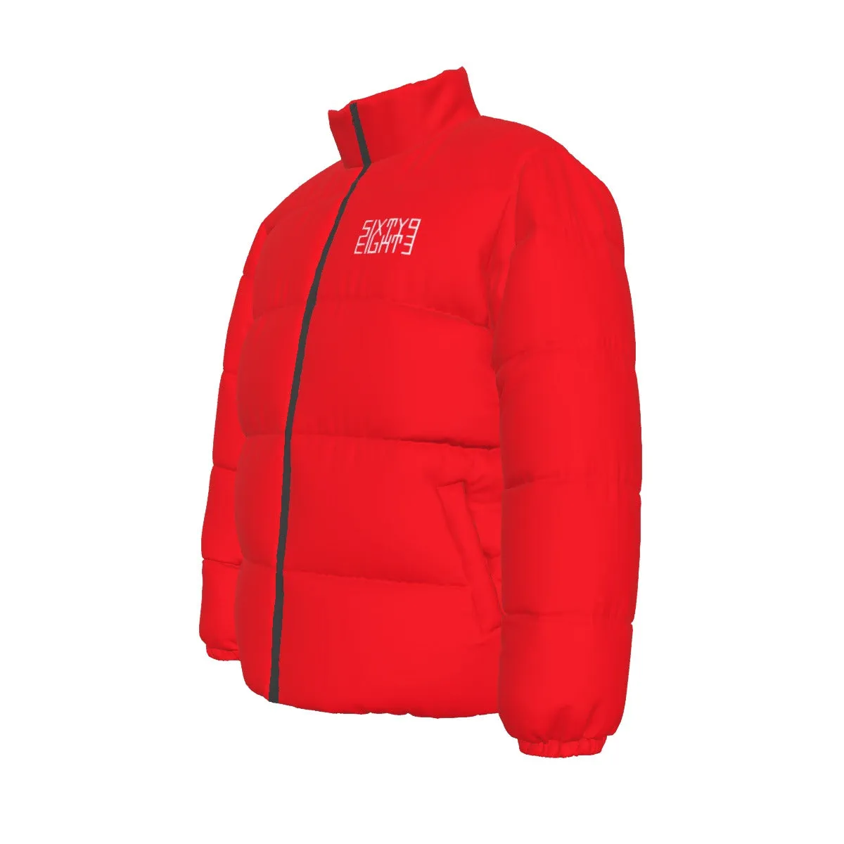 Sixty Eight 93 Logo White Red Unisex Puffer Jacket