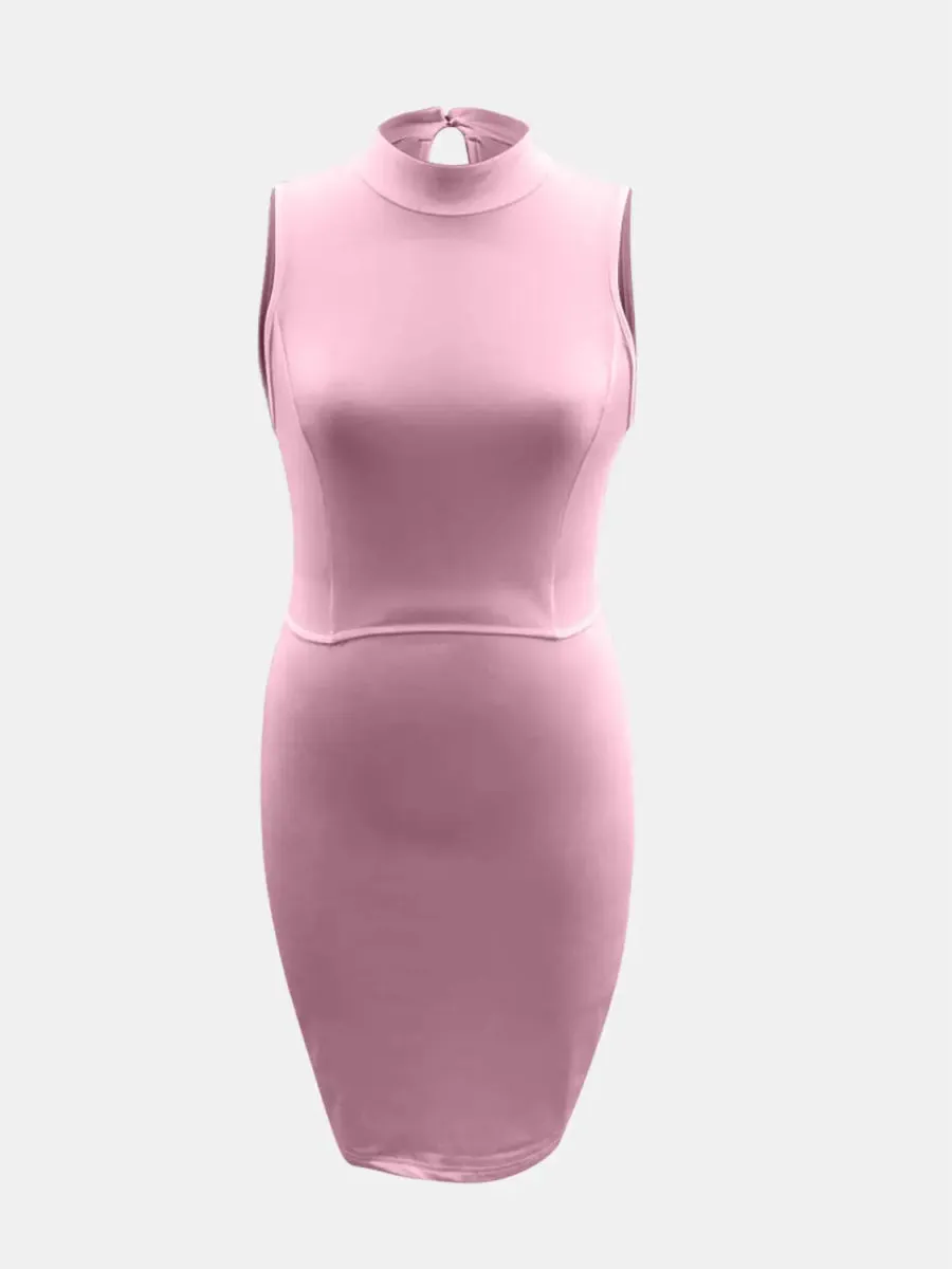 Sleeveless Dress with Cutout Detail and Mock Neck Design