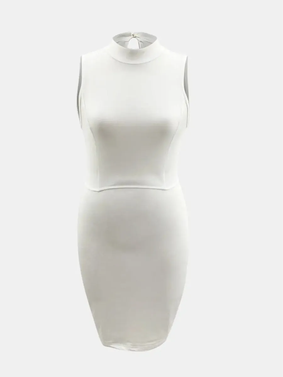 Sleeveless Dress with Cutout Detail and Mock Neck Design