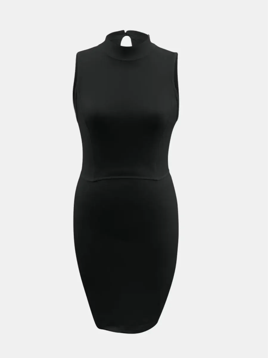 Sleeveless Dress with Cutout Detail and Mock Neck Design