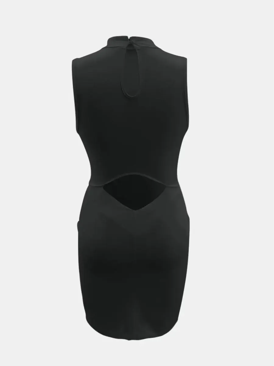 Sleeveless Dress with Cutout Detail and Mock Neck Design