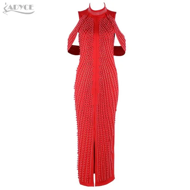 Sleeveless Long Sexy Beadings Turtleneck Back Splitting Dress