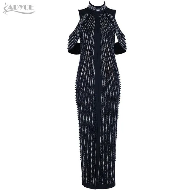 Sleeveless Long Sexy Beadings Turtleneck Back Splitting Dress