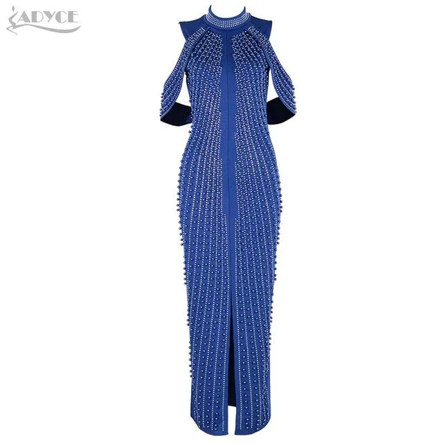 Sleeveless Long Sexy Beadings Turtleneck Back Splitting Dress