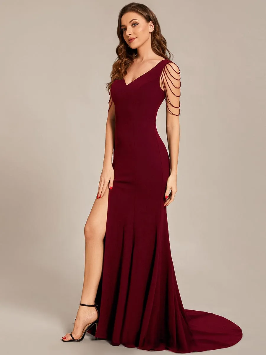 Sleeveless with Chain Bodycon Mermaid High Slit Formal Evening Dress