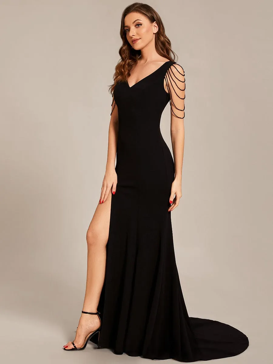 Sleeveless with Chain Bodycon Mermaid High Slit Formal Evening Dress