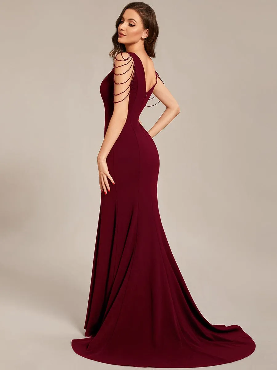 Sleeveless with Chain Bodycon Mermaid High Slit Formal Evening Dress