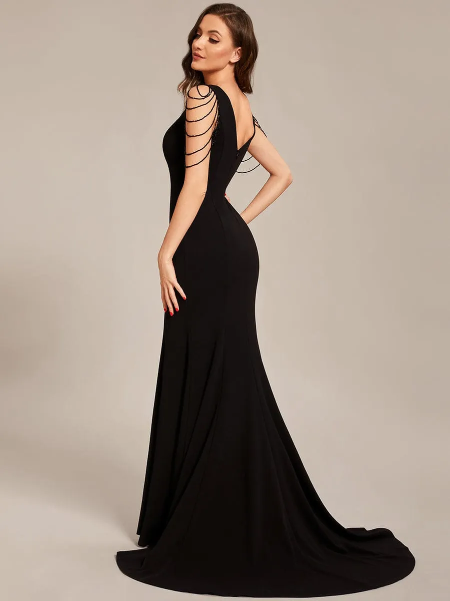 Sleeveless with Chain Bodycon Mermaid High Slit Formal Evening Dress