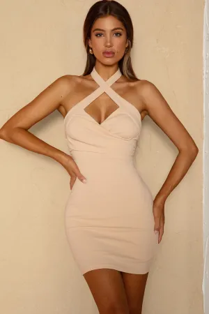 Slow Dancing Crossover Halterneck Bodycon Dress Nude