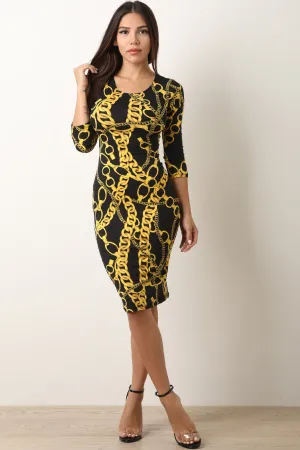 Soft Knit Chain Print Midi Dress