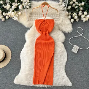 Solid Color Slim-fit Knitted Dress