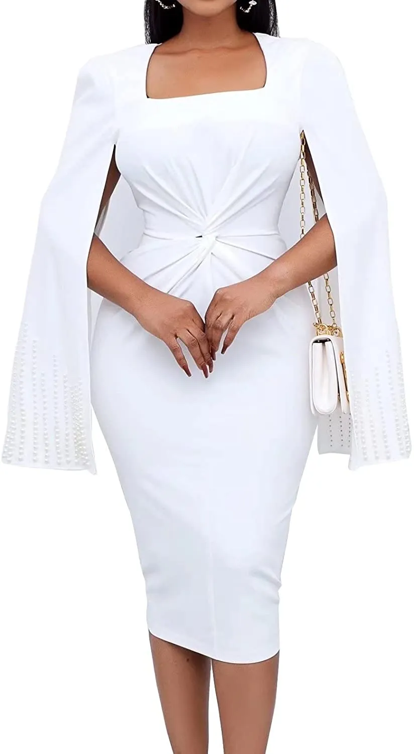 Square Neck Loose Sleeve Bodycon Pencil Dress