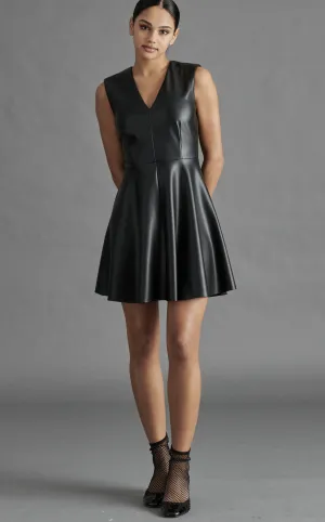 STE Black Pennie Faux Leather Fit and Flare Dress