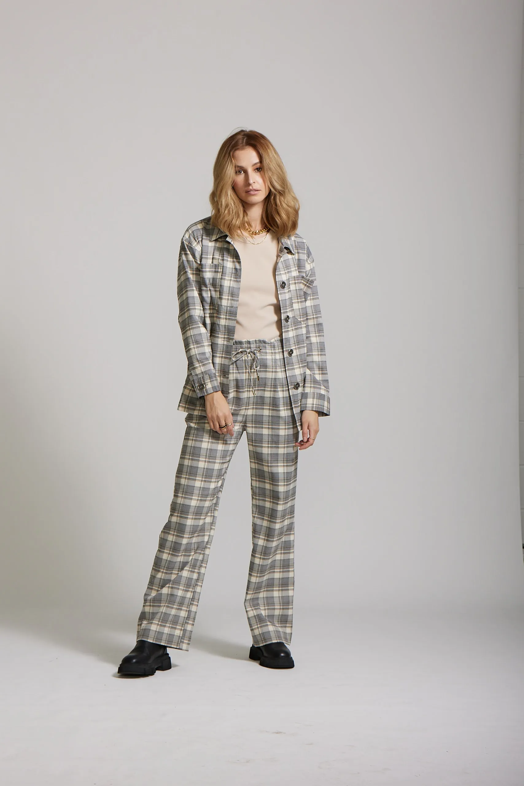 Stella Shacket - Grey Plaid print