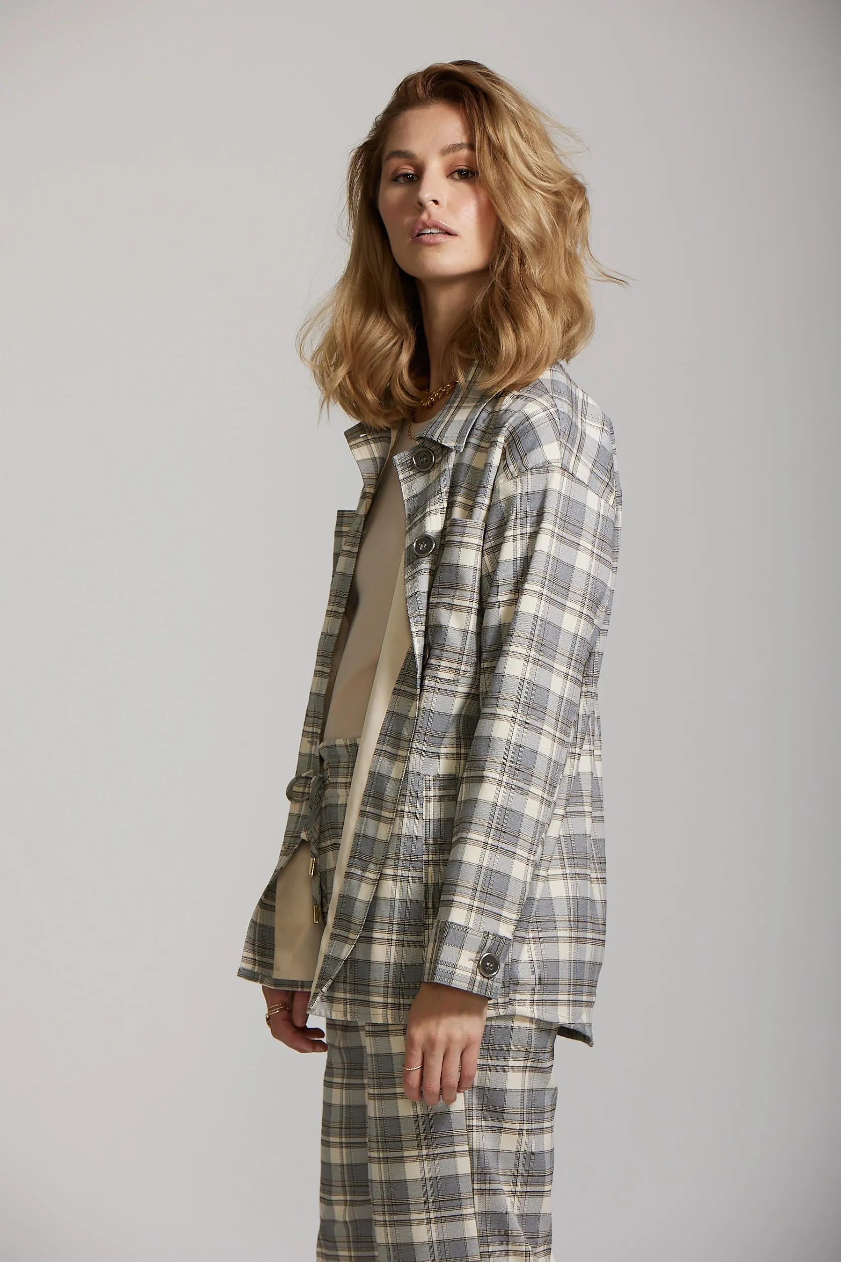 Stella Shacket - Grey Plaid print