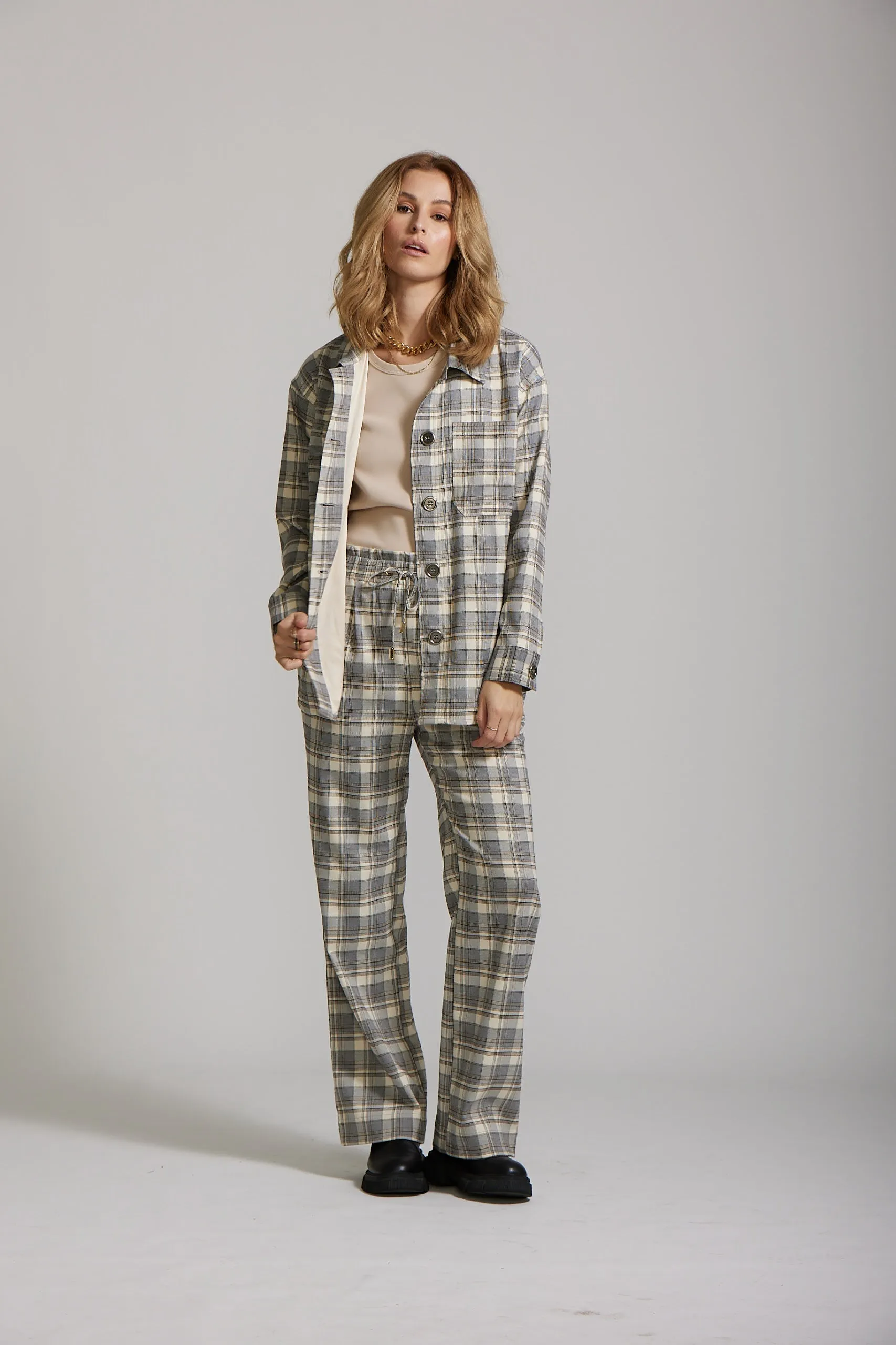 Stella Shacket - Grey Plaid print