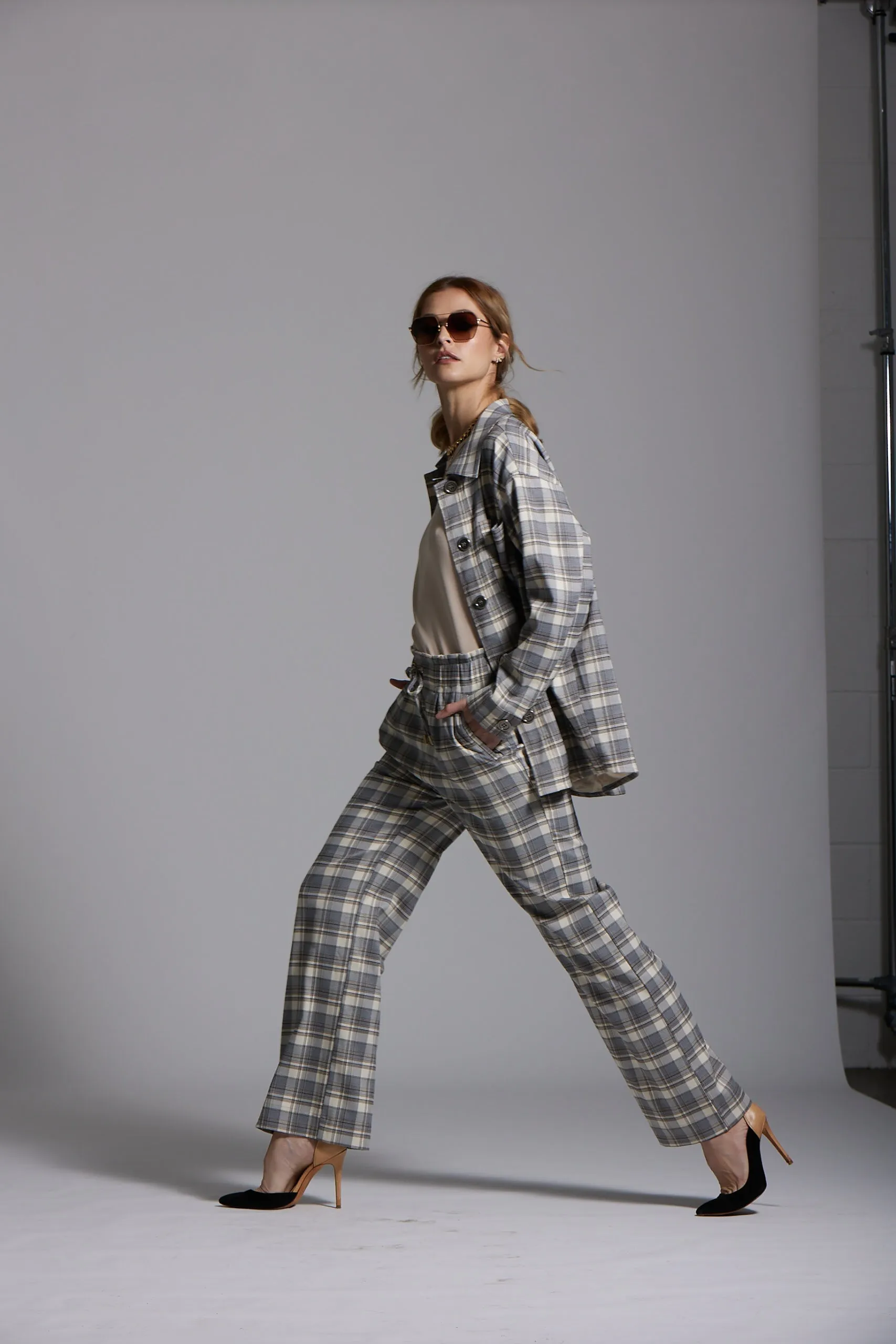 Stella Shacket - Grey Plaid print