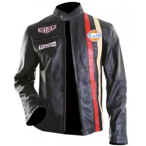 Steve McQueen Gulf Le Black Leather Jacket