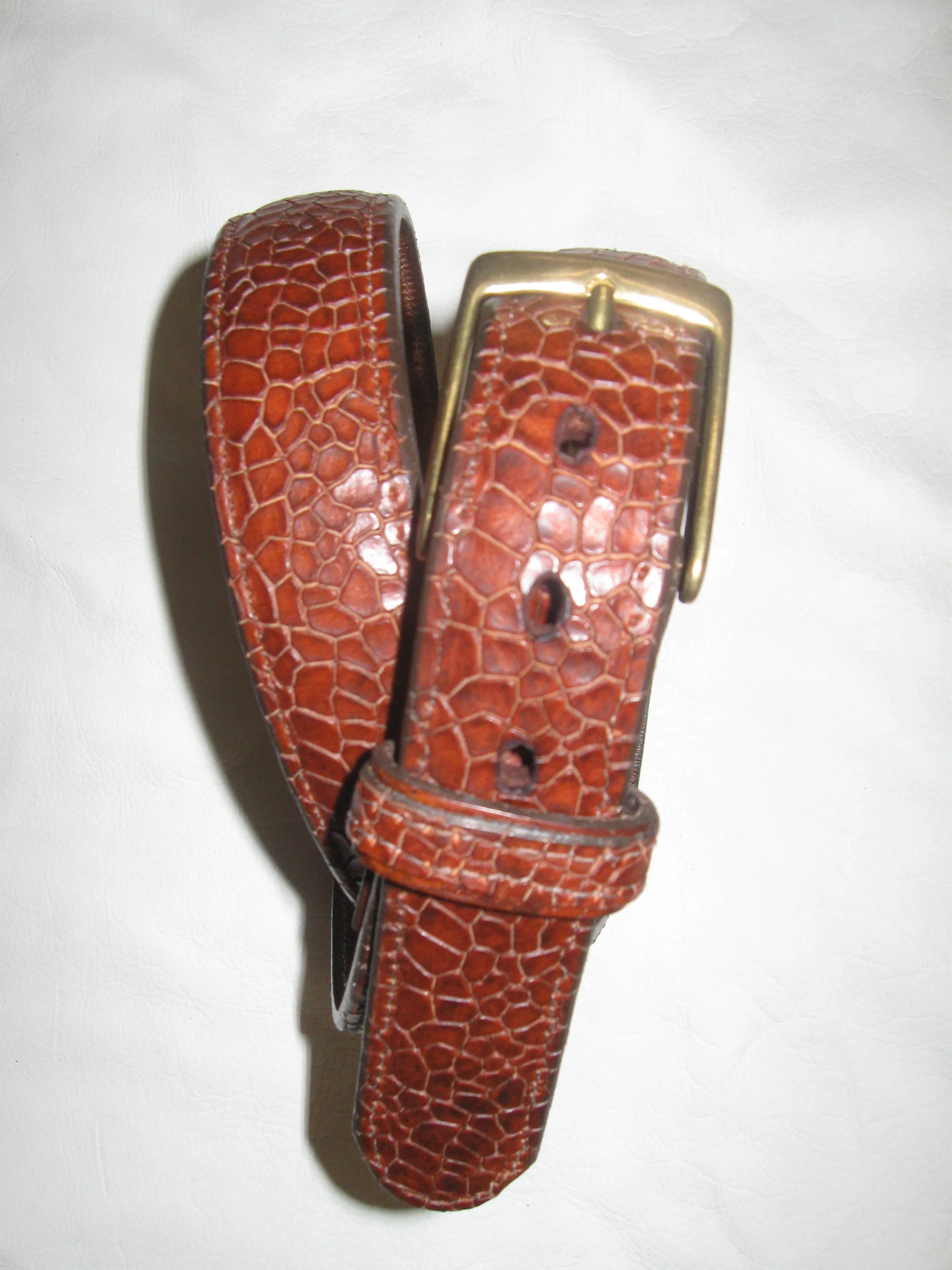 Stone-Embossed, Stitched, Feather-Edged Leather Belt