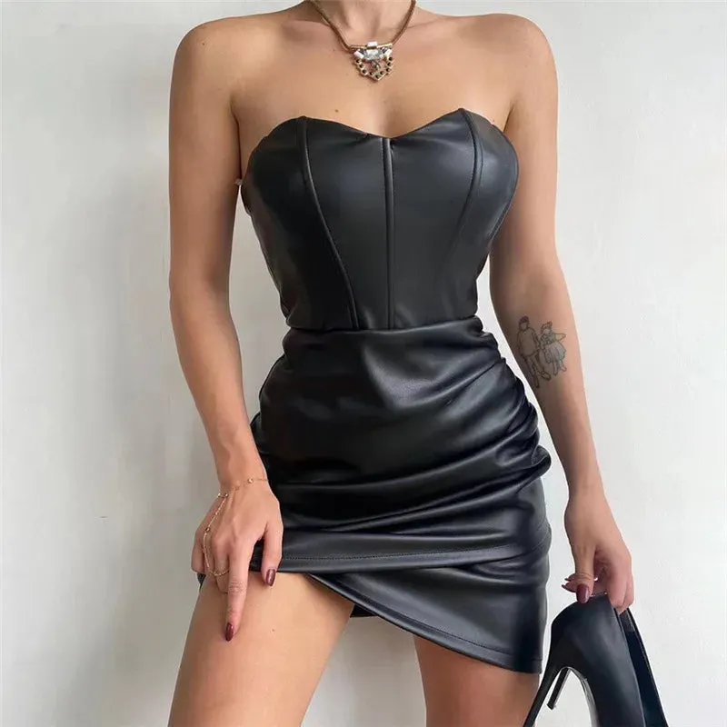 Strapless Faux Leather Mini Dress