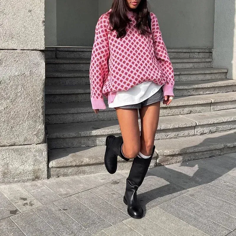 Strawberry Knit Oversized Sweater for Women