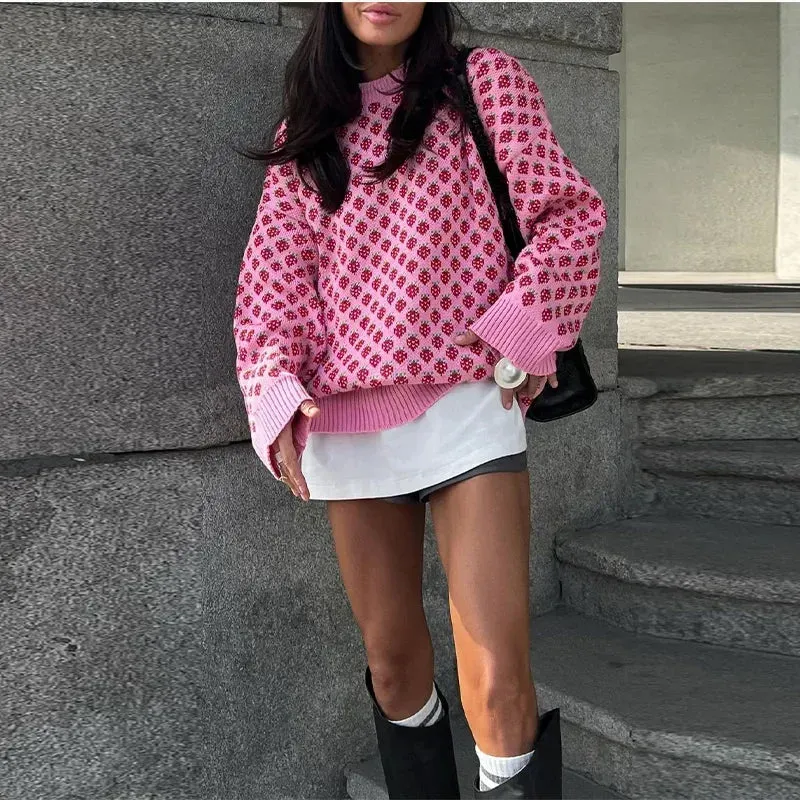 Strawberry Knit Oversized Sweater for Women