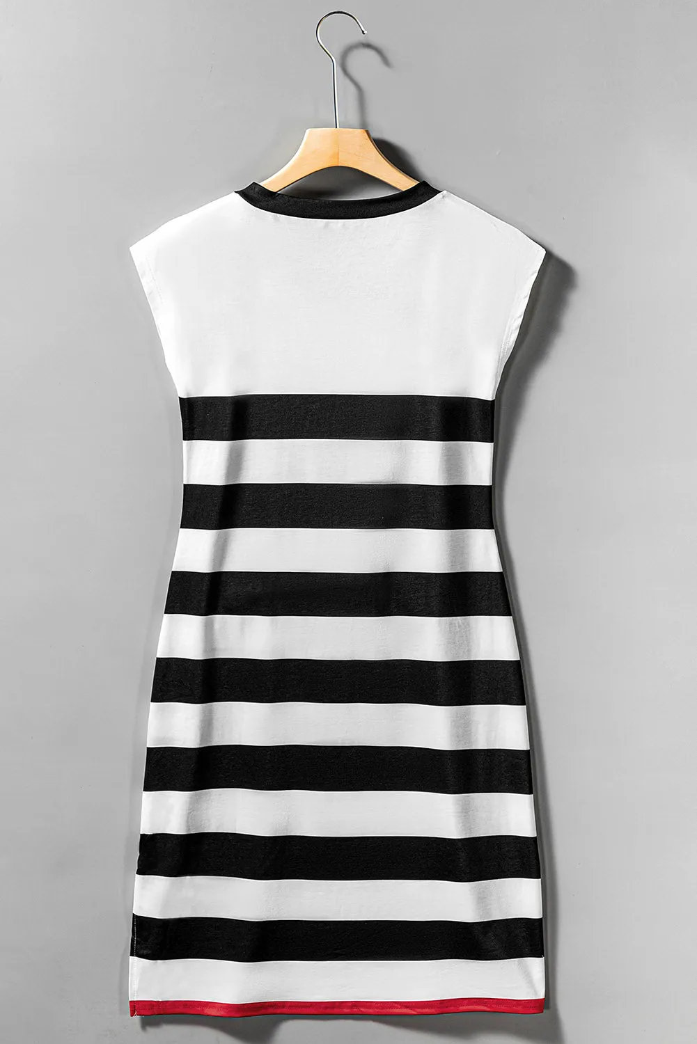 Stripe V Neck Cap Sleeve Midi Dress