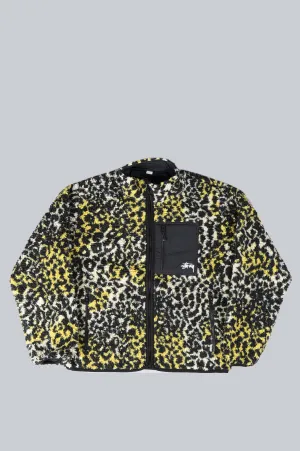 STUSSY SHERPA REVERSIBLE JACKET YELLOW LEOPARD