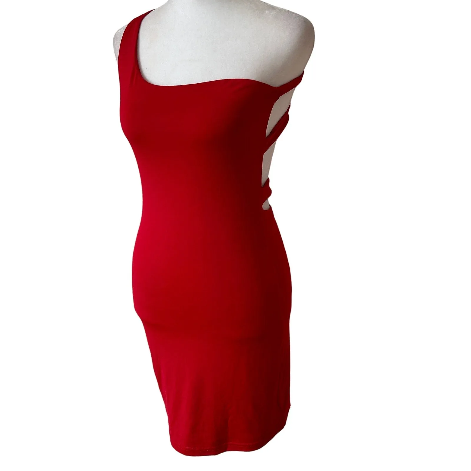 Superdown Womens One Shoulder Red Knit Bodycon Dress Size Small