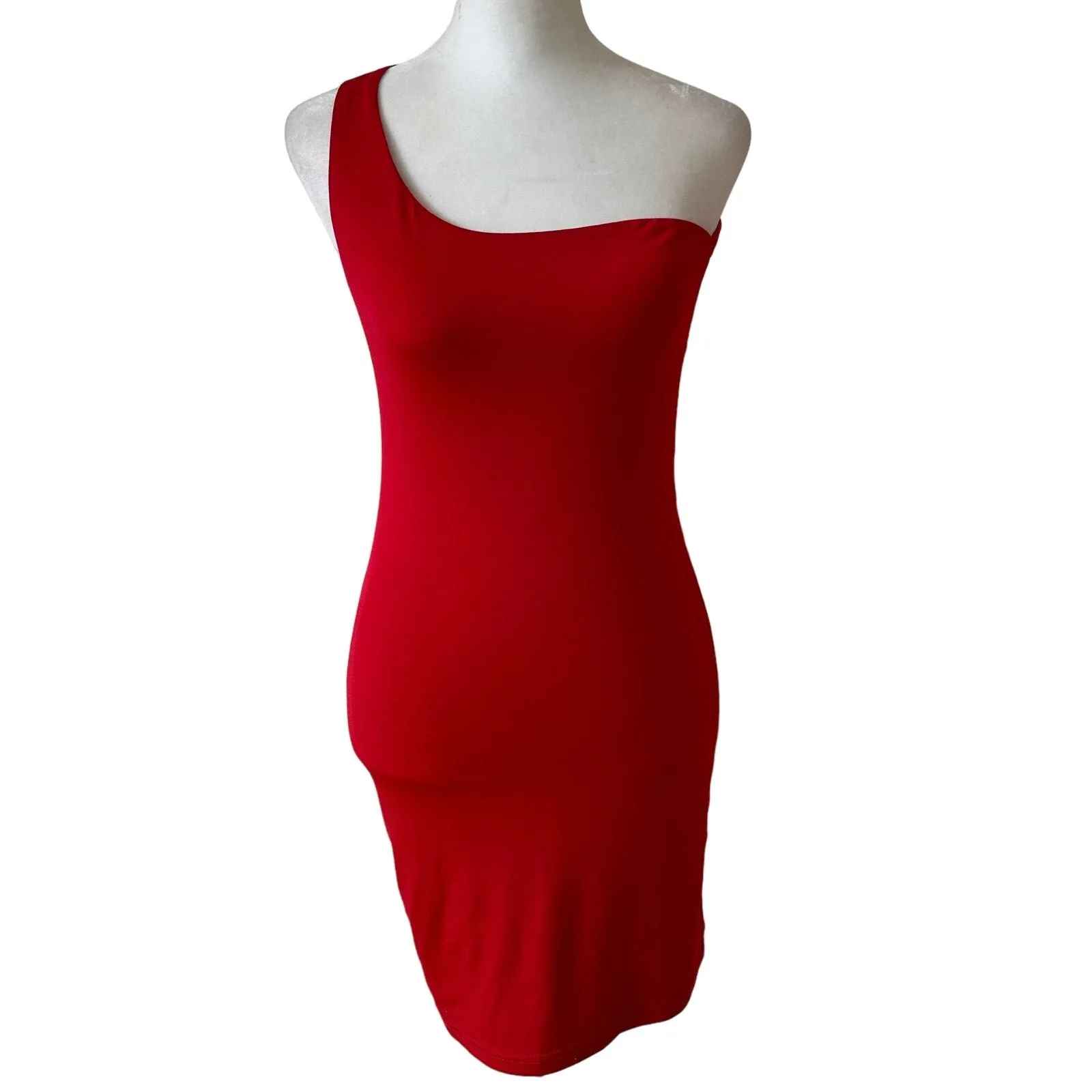 Superdown Womens One Shoulder Red Knit Bodycon Dress Size Small