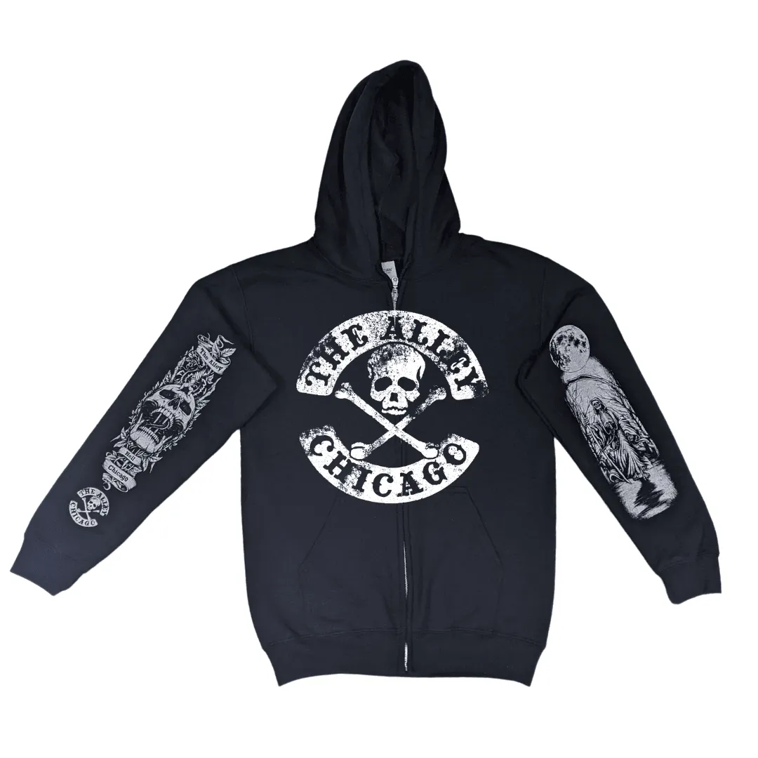 The Alley Vintage Logo Zip Up Hoodie with Printed Sleeves