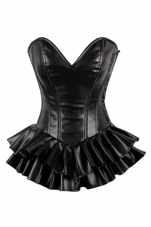 Top Drawer Black Faux Leather Steel Boned Mini Corset Dress