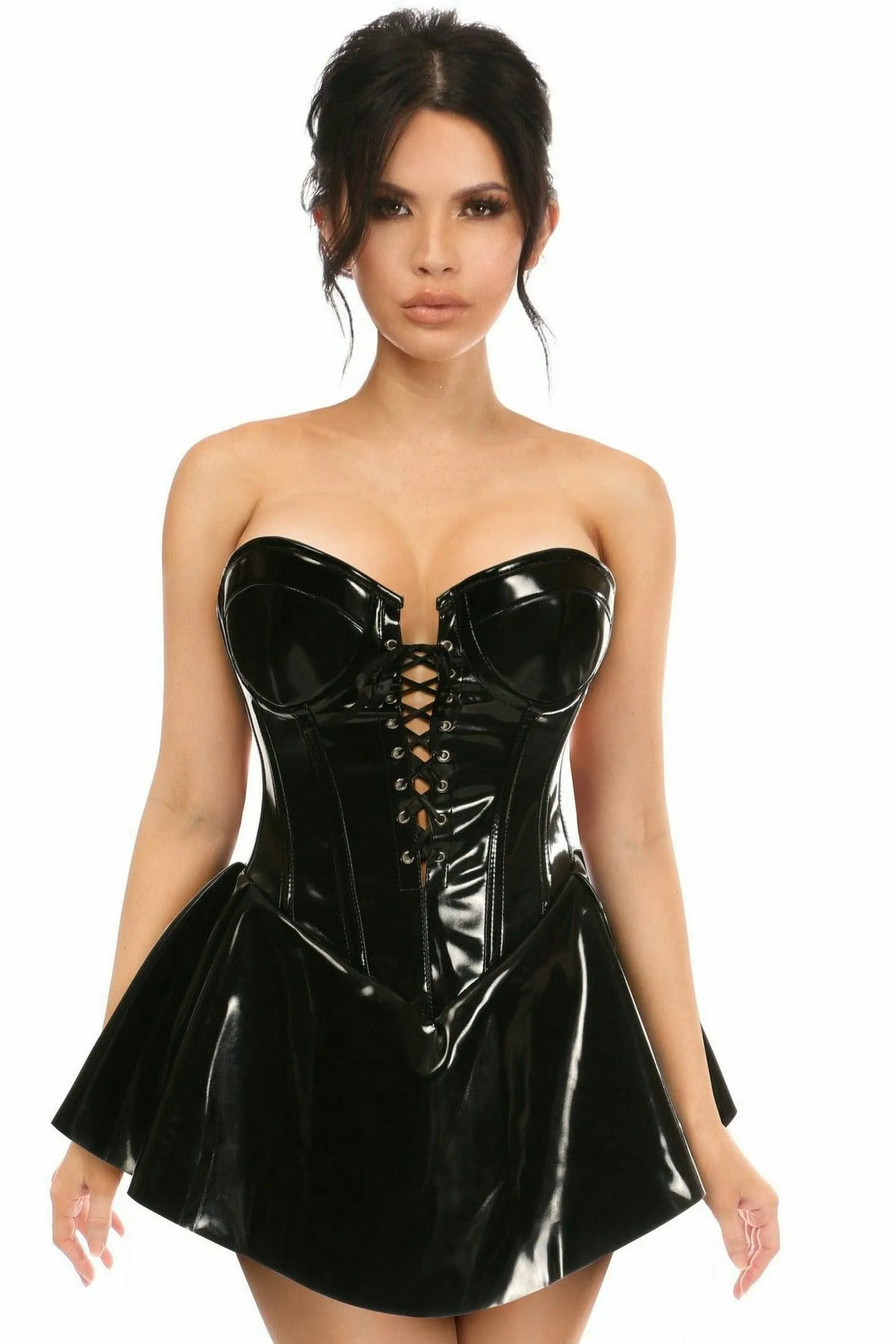 Top Drawer Black Patent Steel Boned Corseted Dress