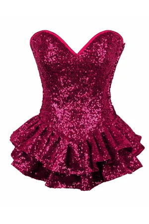 Top Drawer Fuchsia Sequin Steel Boned Mini Corset Dress