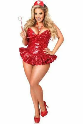 Top Drawer Premium Sequin Nurse Corset Dress Costume