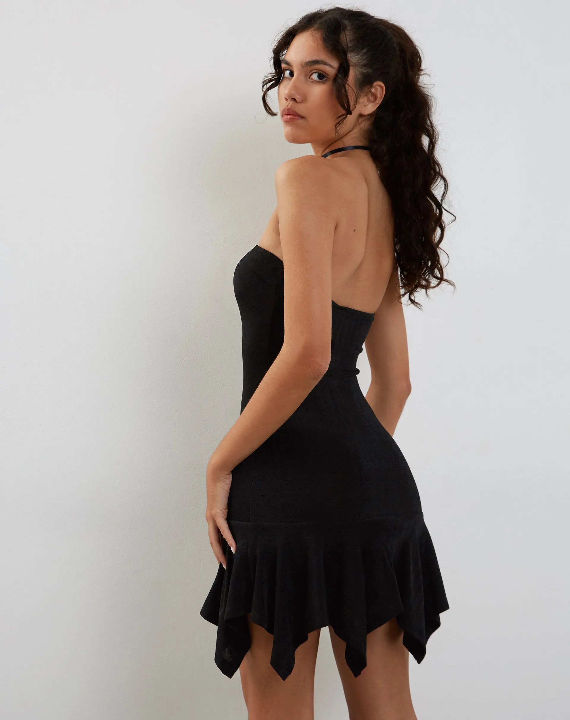 Towina Bandeau Slinky Mini Dress in Black