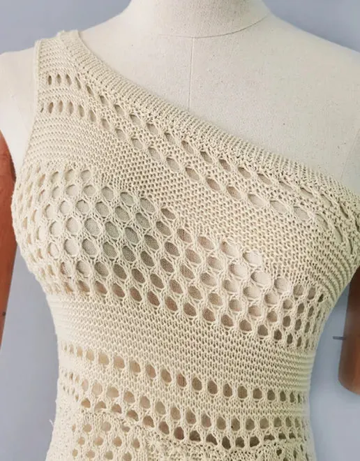 Trendy One-Shoulder Bodycon Dress with Open Knitting