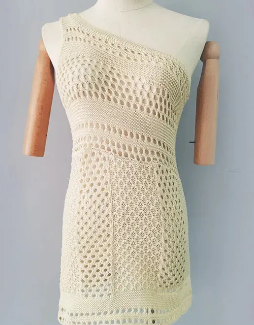 Trendy One-Shoulder Bodycon Dress with Open Knitting