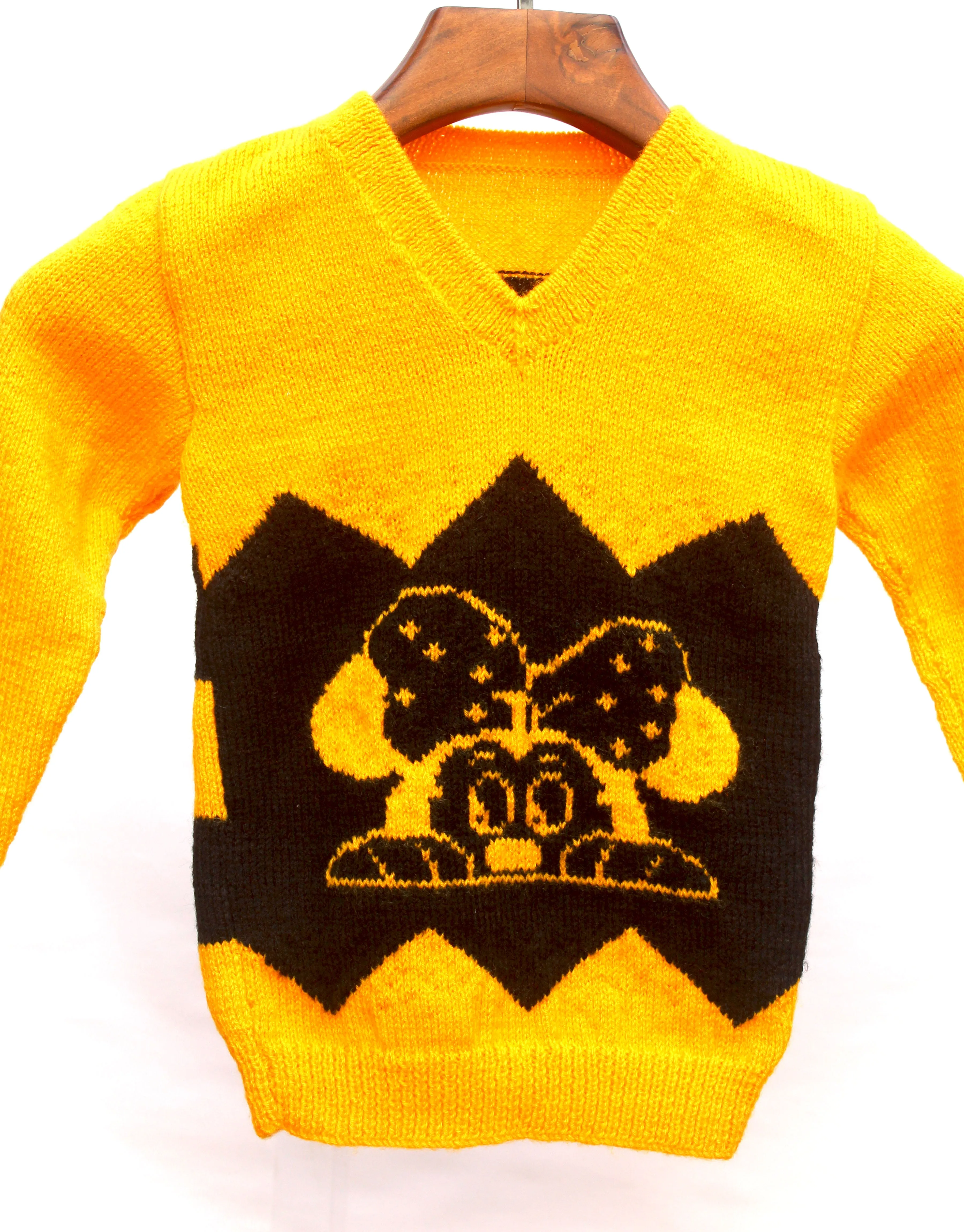 Unique Graminarts Style Handmade Knitting V- Neck Sweater For Baby Boy- Yellow & Black